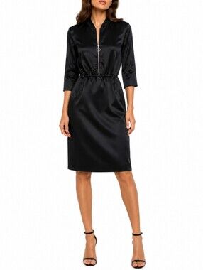 Moschino Cheap Chic Black Liquid Satin Midi Dress Size 8 Vintage 90s Runway Rare